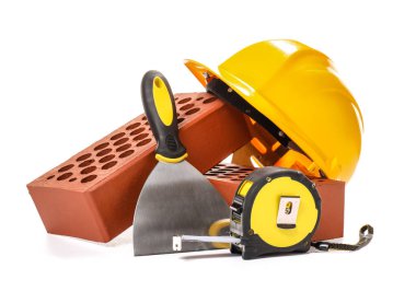 Beyaz arkaplanda inşaat araçları kümesi