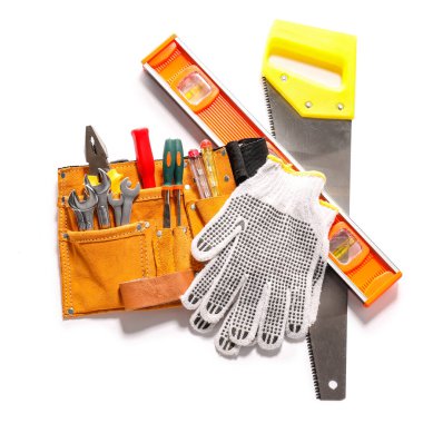 Beyaz arkaplanda inşaat araçları kümesi