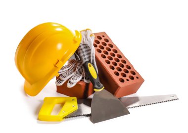 Beyaz arkaplanda inşaat araçları kümesi