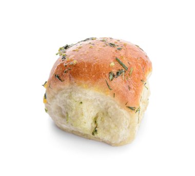Beyaz arka planda sarımsaklı taze çörek.