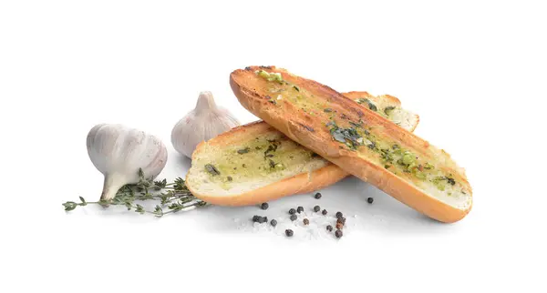 Toasted Bread Garlic White Background — Stock Photo, Image