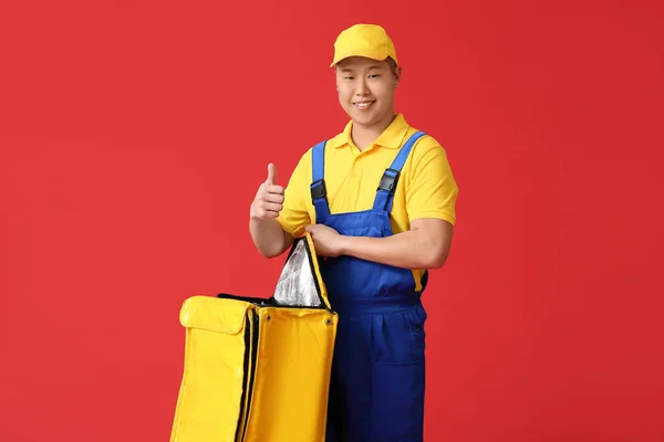 Courier Food Delivery Service Showing Thumb Color Background — Stock Photo, Image