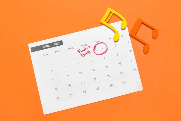 Calendar Marked Date April Fool Day Note Signs Color Background — Stock Photo, Image