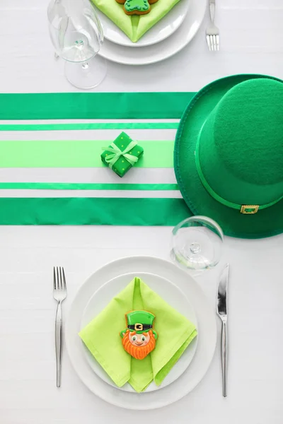 Beautiful Table Setting Patrick Day Celebration — Stock Photo, Image