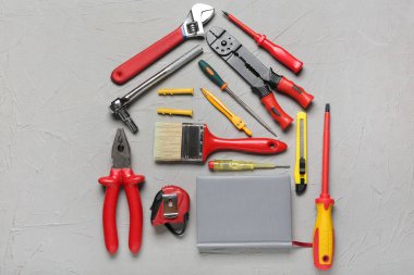 Işık arkaplan üzerinde inşaat araçları ile bileşim