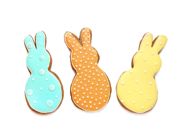 Tasty Easter Cookies Shape Bunny White Background — Stock Photo, Image