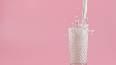 Renkli arka planda bardağa süt dökülüyor