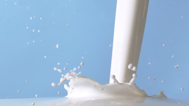 Splash Melk Tegen Kleur Achtergrond — Stockvideo