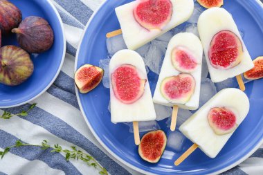 Delicious fig ice-cream on plate, closeup
