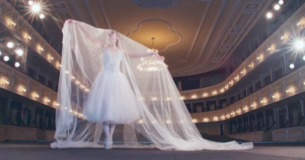 Bella Giovane Ballerina Che Balla Teatro — Video Stock