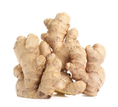 Beyaz arkaplanda taze zencefil