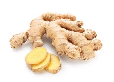 Beyaz arkaplanda taze zencefil