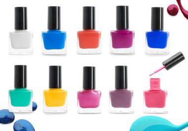 Beyaz arka planda güzel tırnak cilası seti