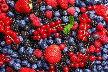 Arka planda farklı taze böğürtlen