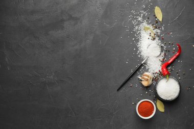 Koyu arkaplanda farklı baharatlara sahip kompozisyon