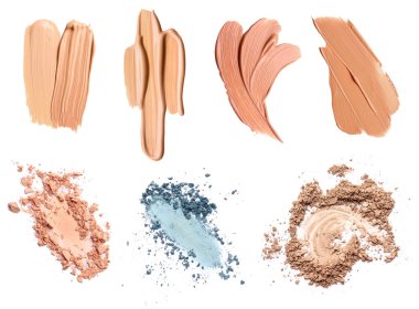 Beyaz arkaplanda makyaj malzemesi örnekleri