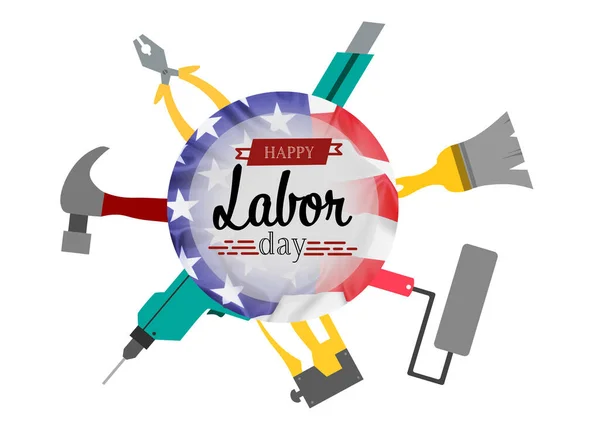 Намалюйте Інструменти Текстом Happy Labor Day Прапор Сша Білому Тлі — стокове фото