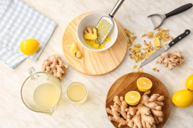 Sağlıklı zencefil suyu içerikli kompozisyon.