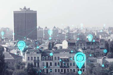 Konum göstergelerine sahip modern şehir görüntüsü