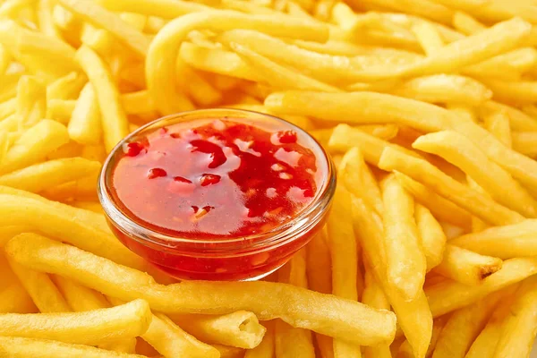 Cuenco Salsa Tomate Montón Papas Fritas — Foto de Stock