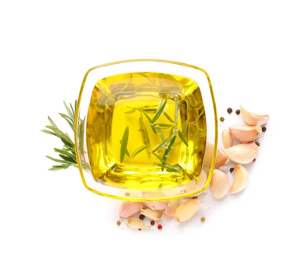 Bowl Garlic Oil White Background — Stock Photo, Image