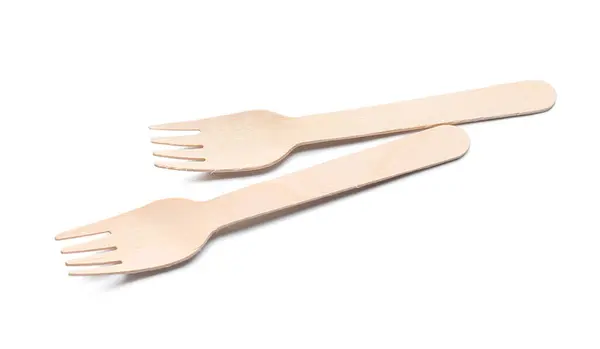 Wooden Forks White Background — Stock Photo, Image