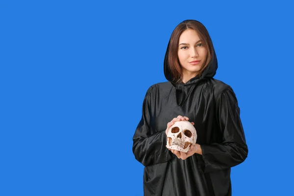 Witch Human Skull Color Background — Stock Photo, Image