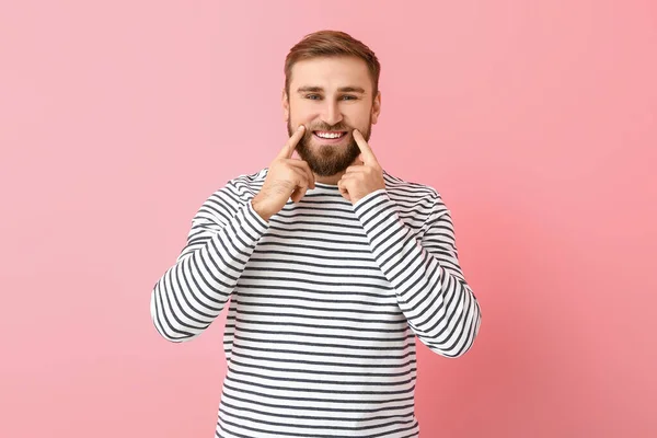 Handsome Smiling Young Man Color Background — Stock Photo, Image