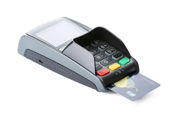 Payment Terminal Credit Card White Background — Stock Photo, Image