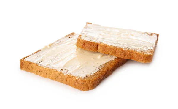 Slices Bread Butter White Background — Stock Photo, Image