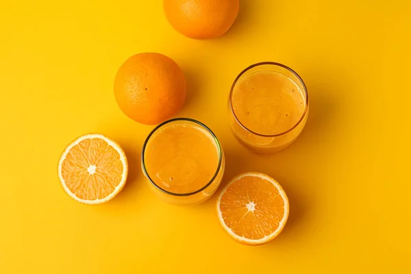 Glasses Orange Smoothie Color Background — Stock Photo, Image