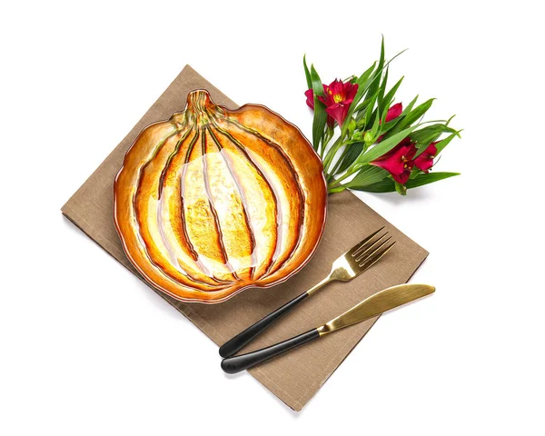 Stylish Table Setting Thanksgiving Day Celebration White Background — Stock Photo, Image