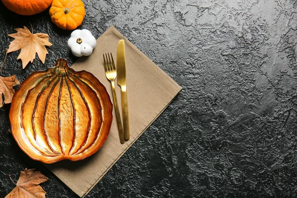 Stylish Table Setting Thanksgiving Day Celebration Dark Background — Stock Photo, Image