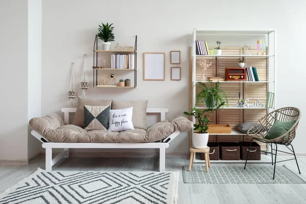 Interior Modern Living Room Sofa Shelf Unit — Stock Photo, Image