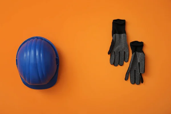 Blue Hardhat Gloves Color Background — Stock Photo, Image