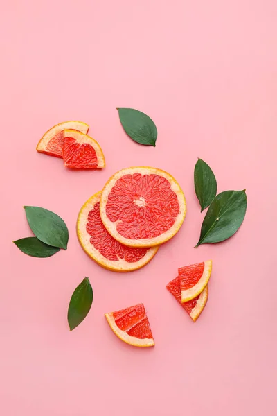 Fresh Sliced Grapefruit Color Background — Stock Photo, Image