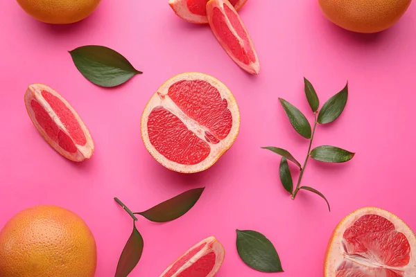 Fresh Cut Grapefruits Color Background — Stock Photo, Image