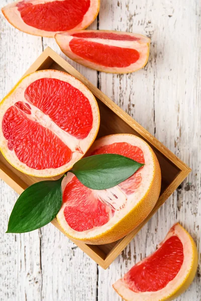 Fresh Grapefruits Box White Wooden Background — Stock Photo, Image