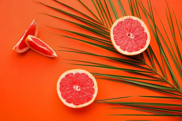 Fresh Sliced Grapefruit Color Background — Stock Photo, Image