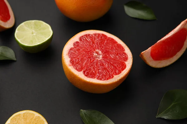 Fresh Citrus Fruits Dark Background — Stock Photo, Image