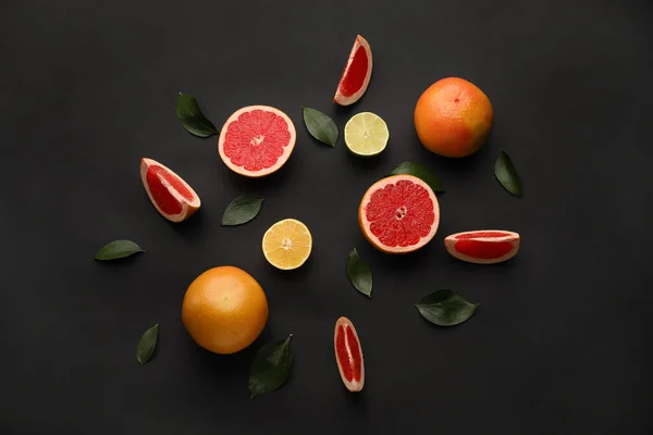 Fresh Citrus Fruits Dark Background — Stock Photo, Image