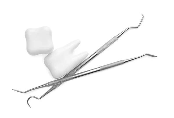 Herramientas Del Dentista Dientes Plástico Sobre Fondo Blanco —  Fotos de Stock