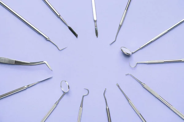 Frame Made Dentist Tools Color Background — Stock Photo, Image
