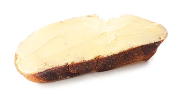 Slice Fresh Bread Butter White Background — Stock Photo, Image