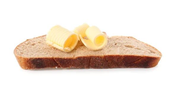 Slice Fresh Bread Butter White Background — Stock Photo, Image