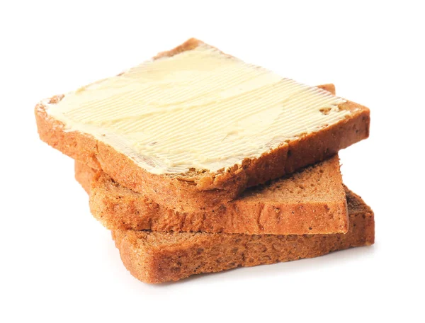 Slices Fresh Bread Butter White Background — Stock Photo, Image