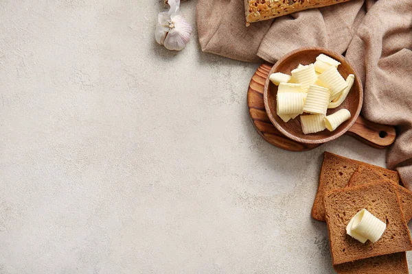 Fresh Bread Butter Light Background — Stock Photo, Image