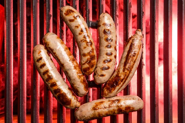 Delicious Sausages Cooking Grill — Stock Photo, Image