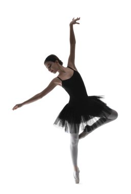 Beyaz arka planda genç ve güzel bir balerin silueti