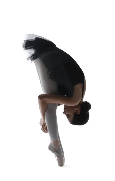 Silhouet Van Mooie Jonge Ballerina Witte Achtergrond — Stockfoto